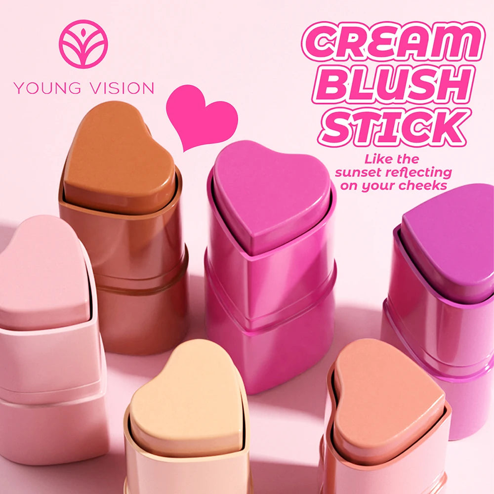 6 Color Heart Shaped Blush Stick Smooth Texture Long Lasting Blendable Natural Finish