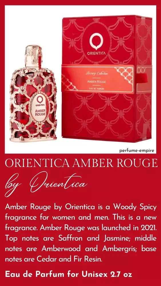 Orientica Royal Amber Rouge Oud Saffron Unisex Eau De Spray Long Lasting Fragrance 2.7 Fl Oz