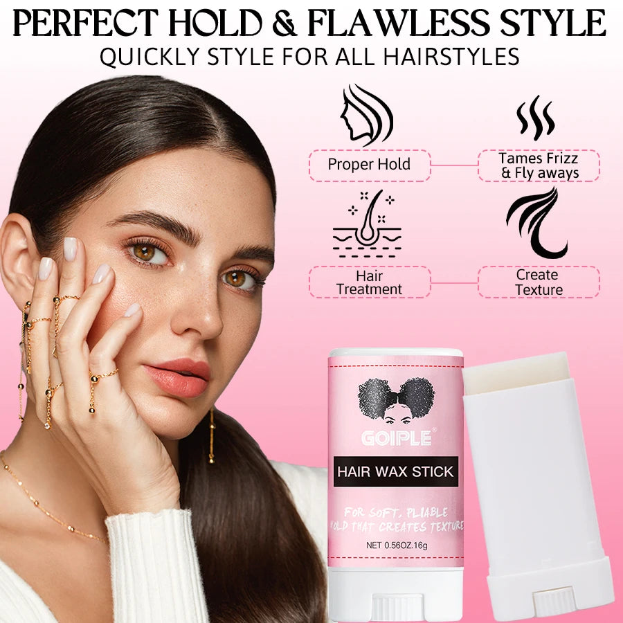 Wax Stick Slick Back Hair Edge Control Non Greasy Hair Finishing Stick Pomade for Flyaways with Smoothing Bristle Brush