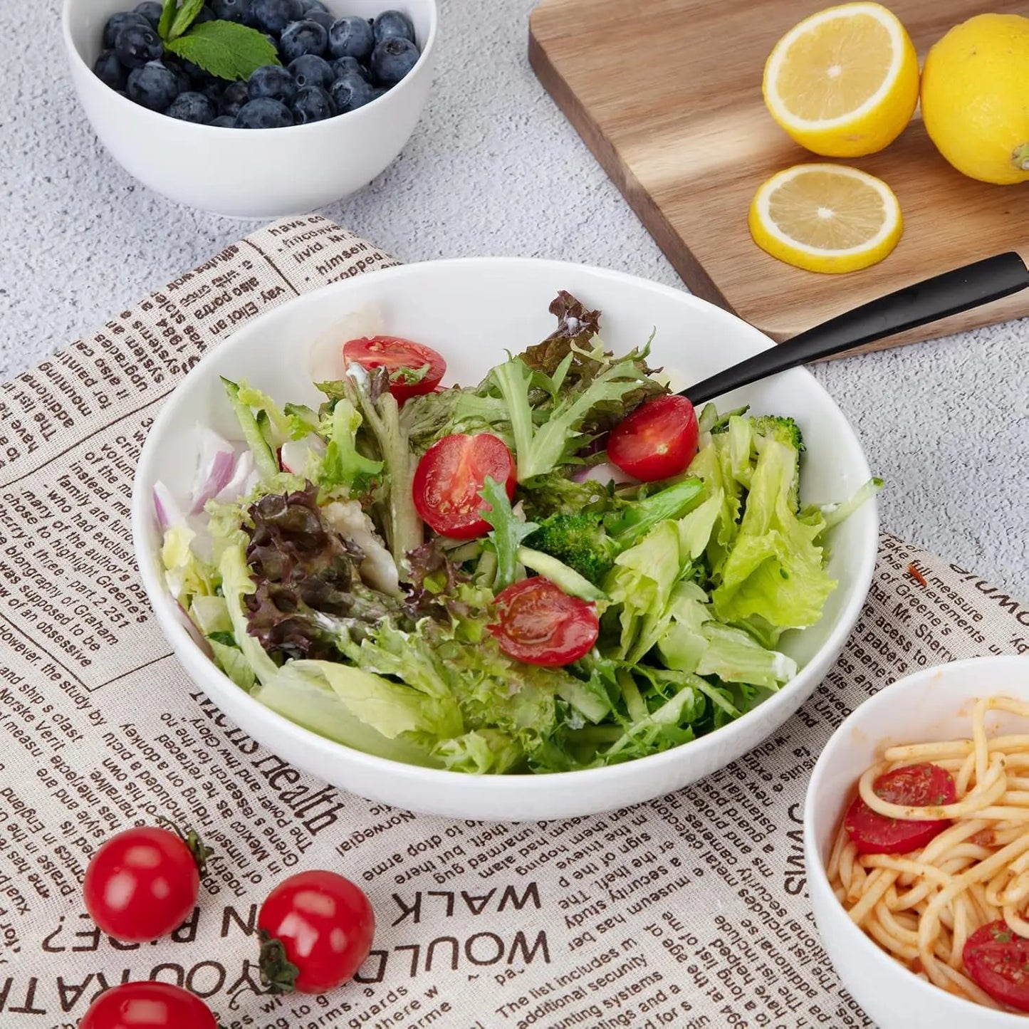 22 Ounce Porcelain Pasta Bowls Set of 6 Premium Ceramic Large Capacity Plates for Salad and Soup Dishwasher Safe