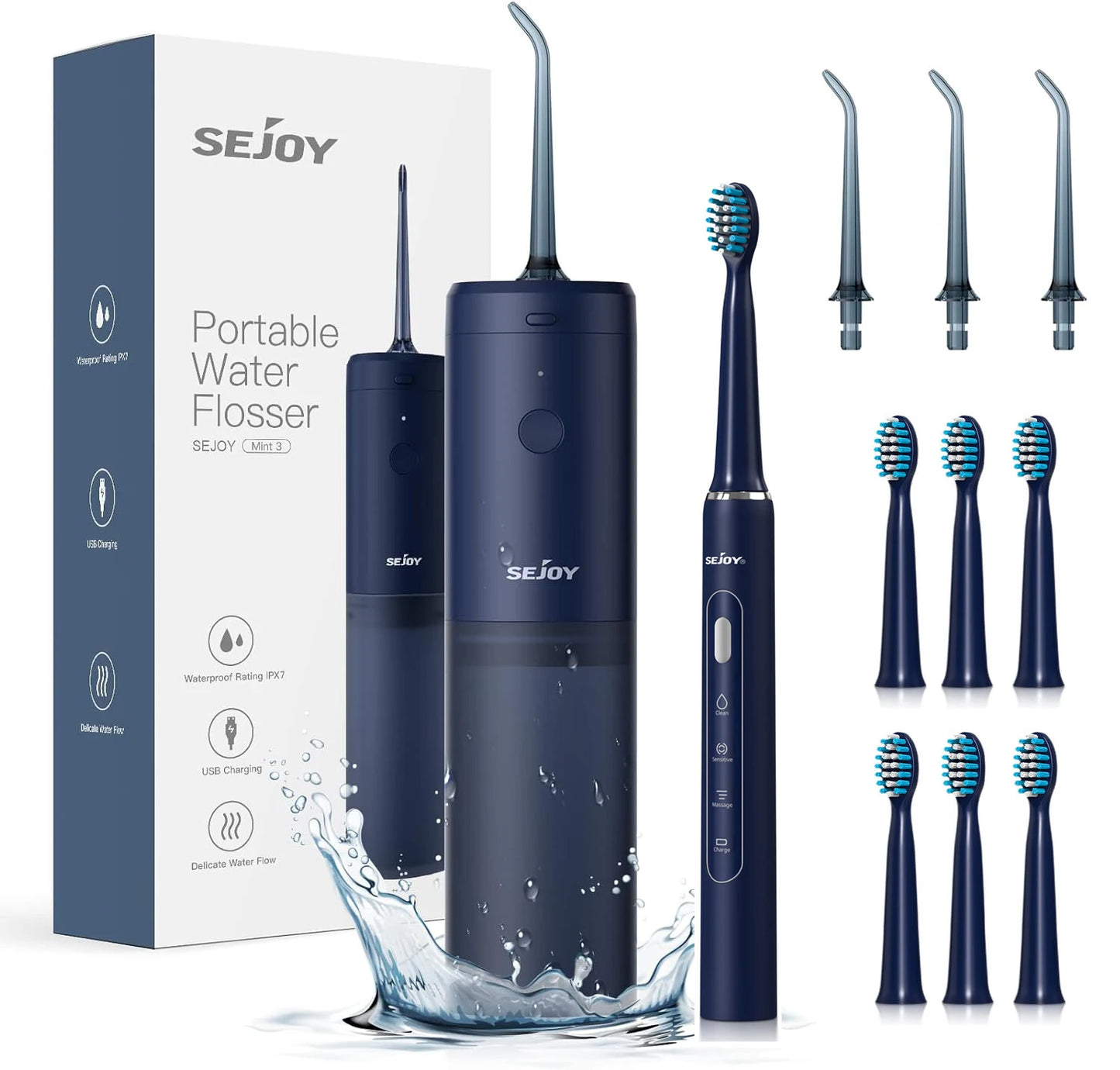 Sejoy Water Flosser and Electric Toothbrush Set Portable Dental Oral Irrigator USB Rechargeable Waterproof Teeth Cleaner