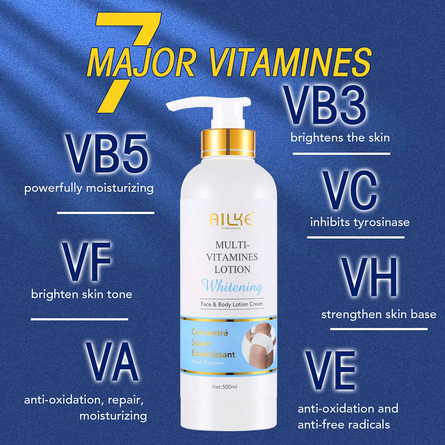 AILKE Multi Vitamin Whitening Body Lotion With Vitamins A E B3 B5 For Radiant Even Skin Tone Moisturizer Cream