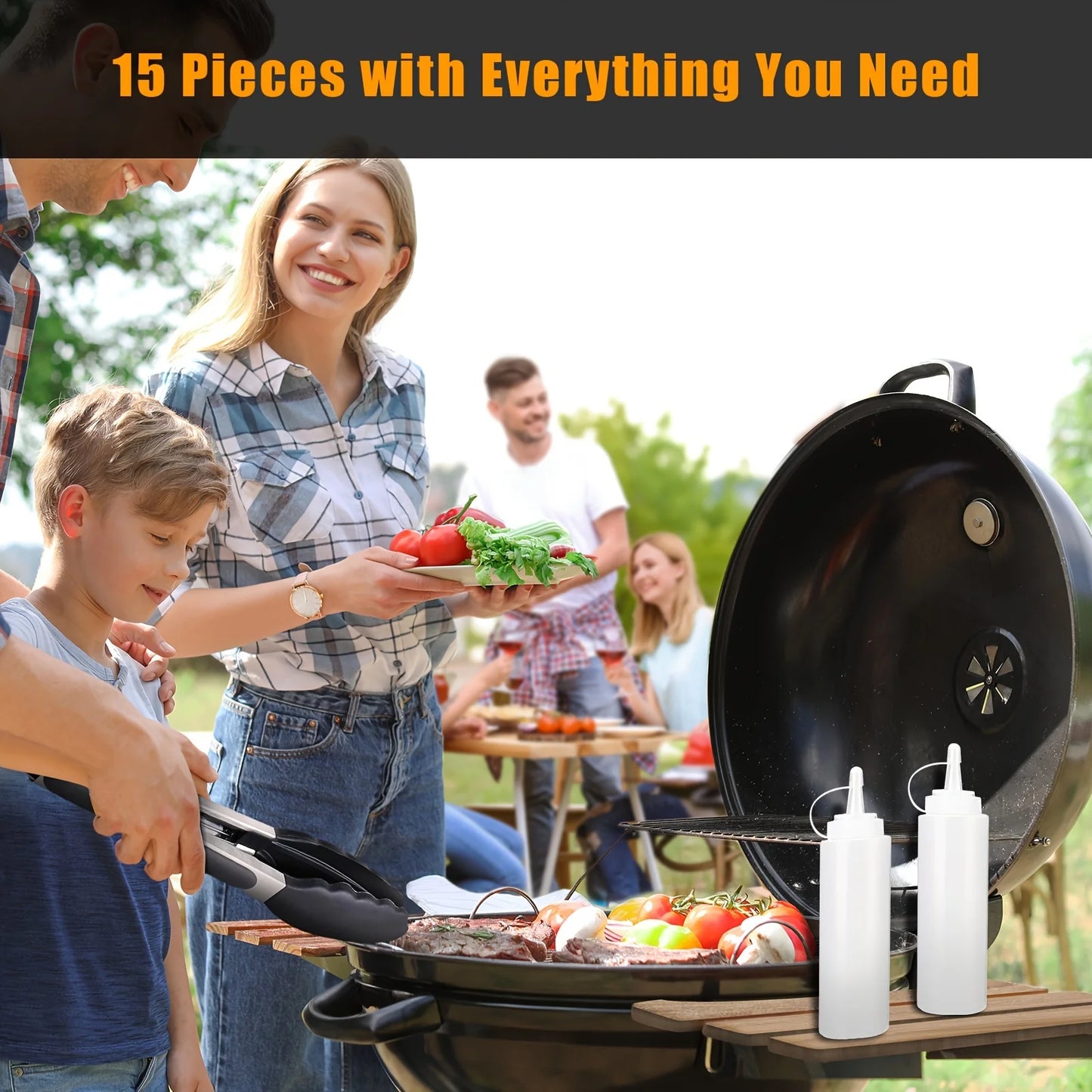 15 Piece Flat Top Grill Tool Set for Blackstone and Camping Stainless Steel Accessory Set for Outdoor Grilling