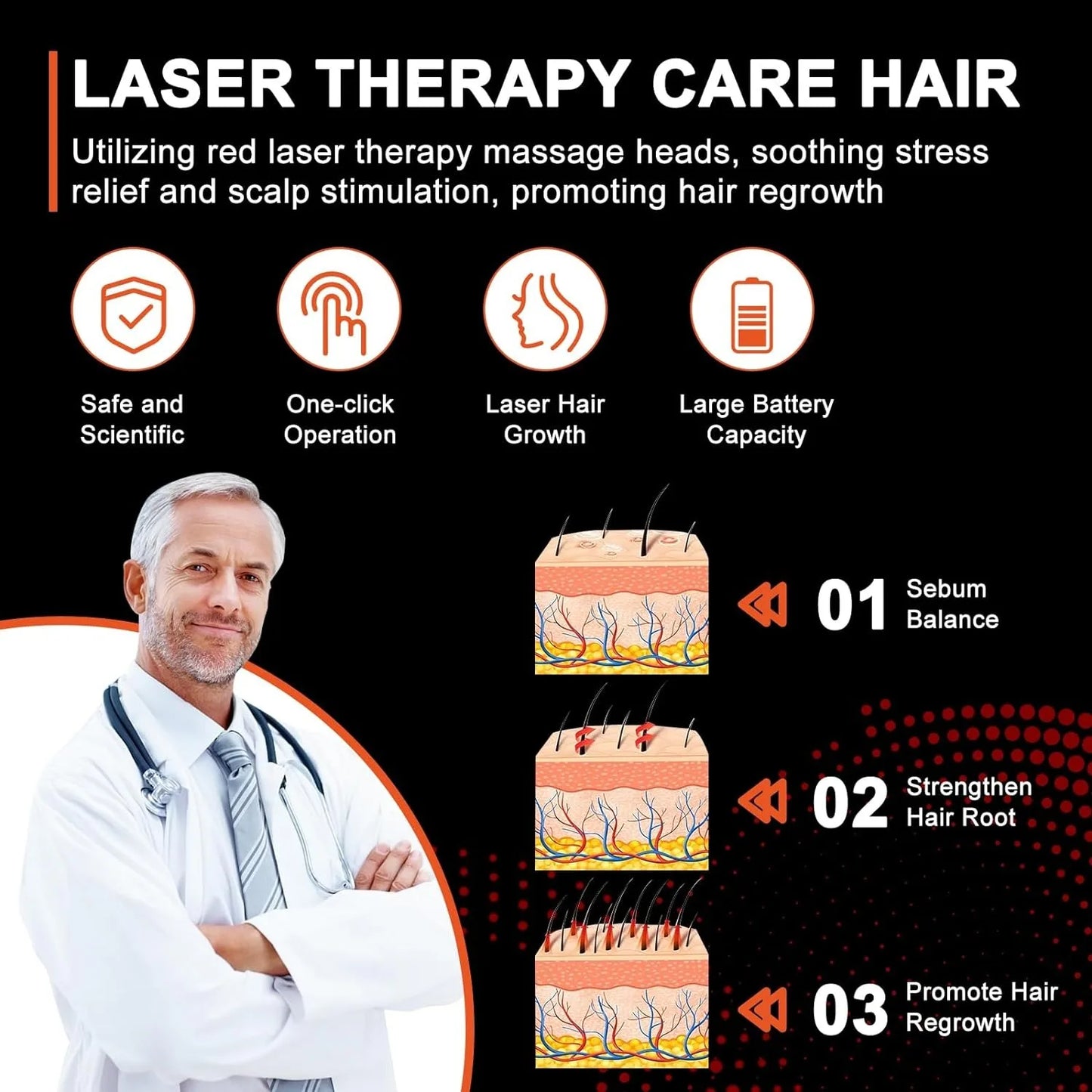 Electric Laser Hair Growth Comb Anti Hair Loss Therapy Infrared 650nm 470nm LED Red Light Vibration Massage Hair Care Brush