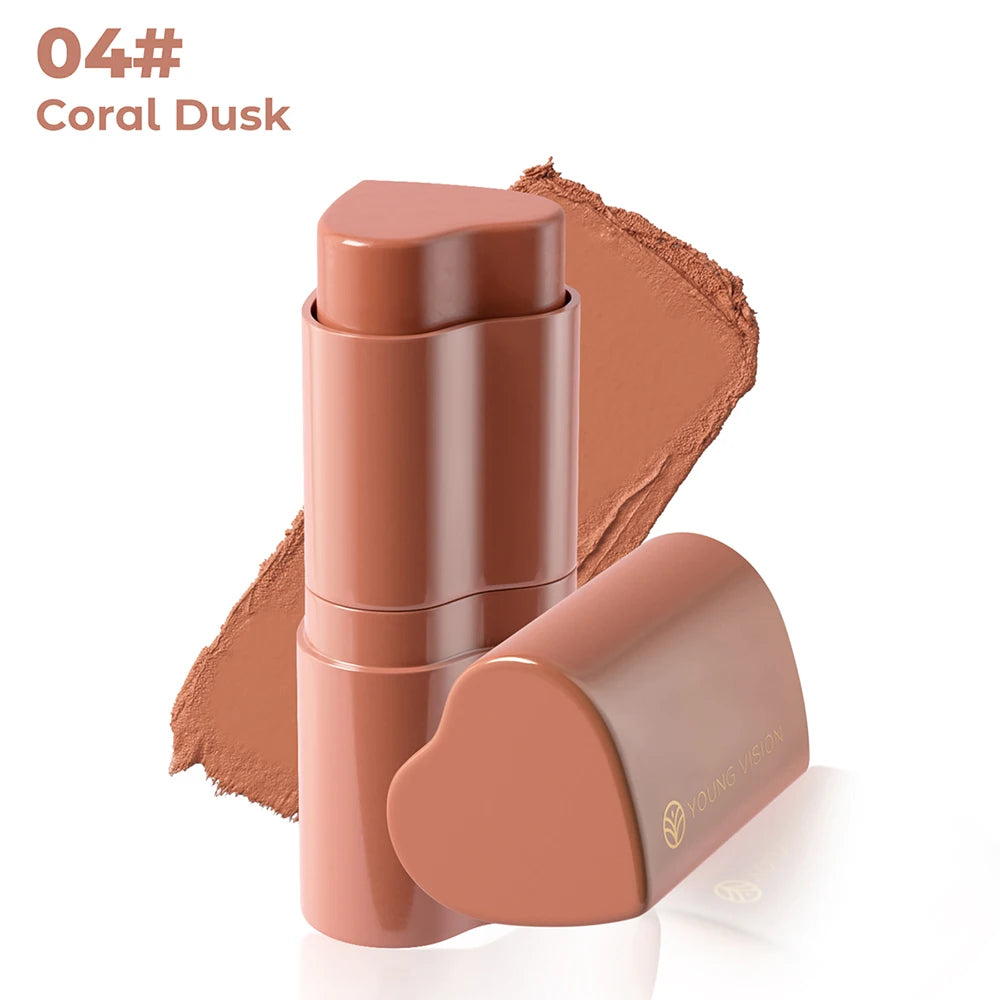 6 Color Heart Shaped Blush Stick Smooth Texture Long Lasting Blendable Natural Finish