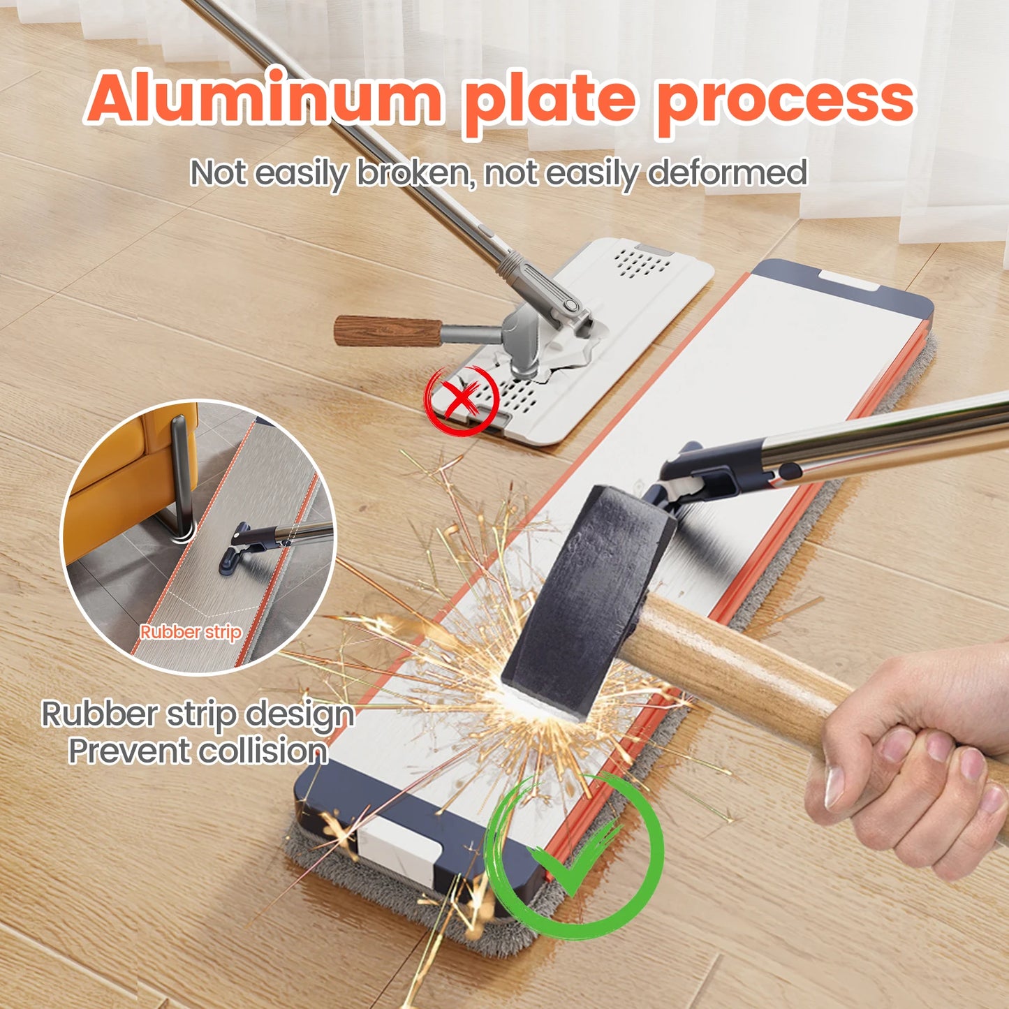 Floor Flat Squeeze Mop with Bucket Hand Free Lazy Cleaning Mop Microfiber 360 Rotating Self Wringing Mop for House Cleaning