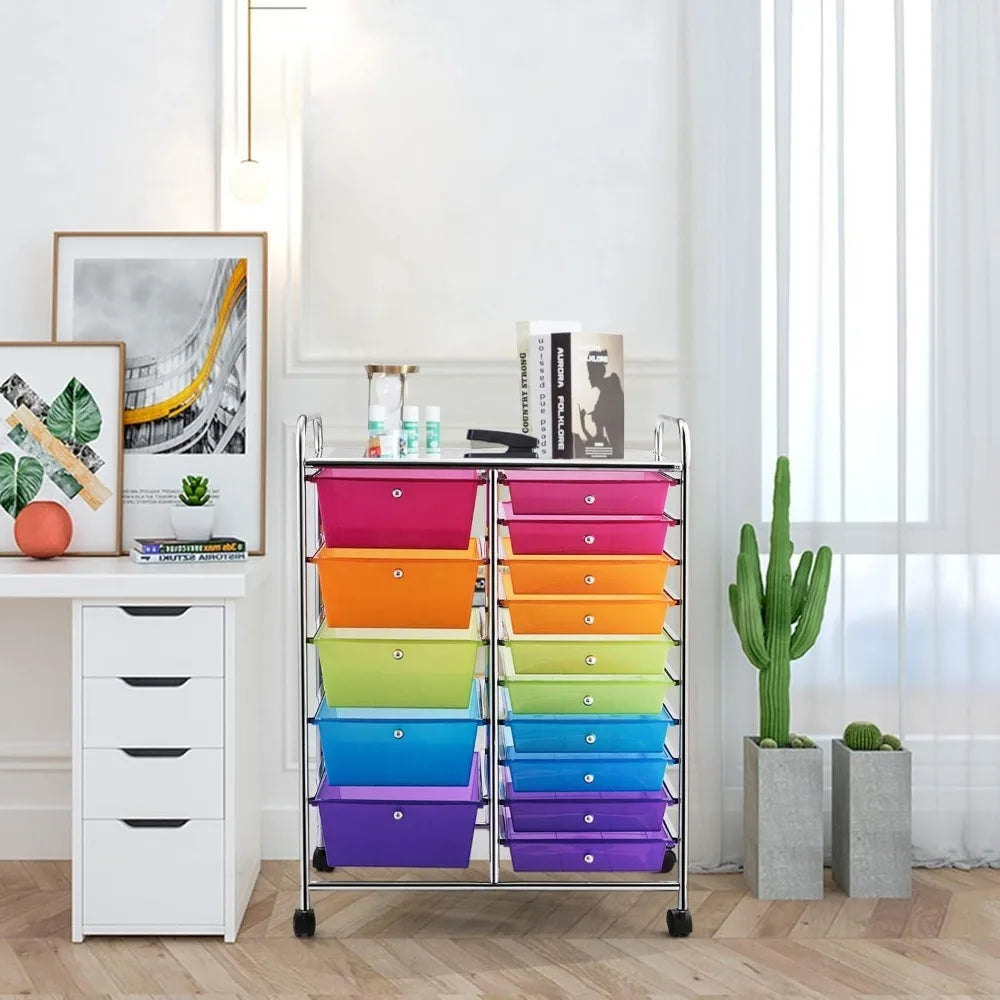 15-Drawer Rolling Storage Cart for Home Office and School Use