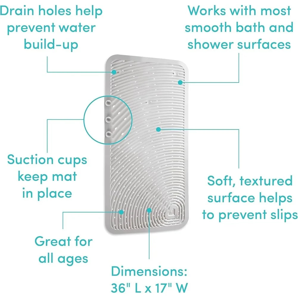 Non Slip Baby Bath Mat Cushioned Shower Mat with Suction Cups Drain Holes Toddler Essential Soft Spot Tub Safety