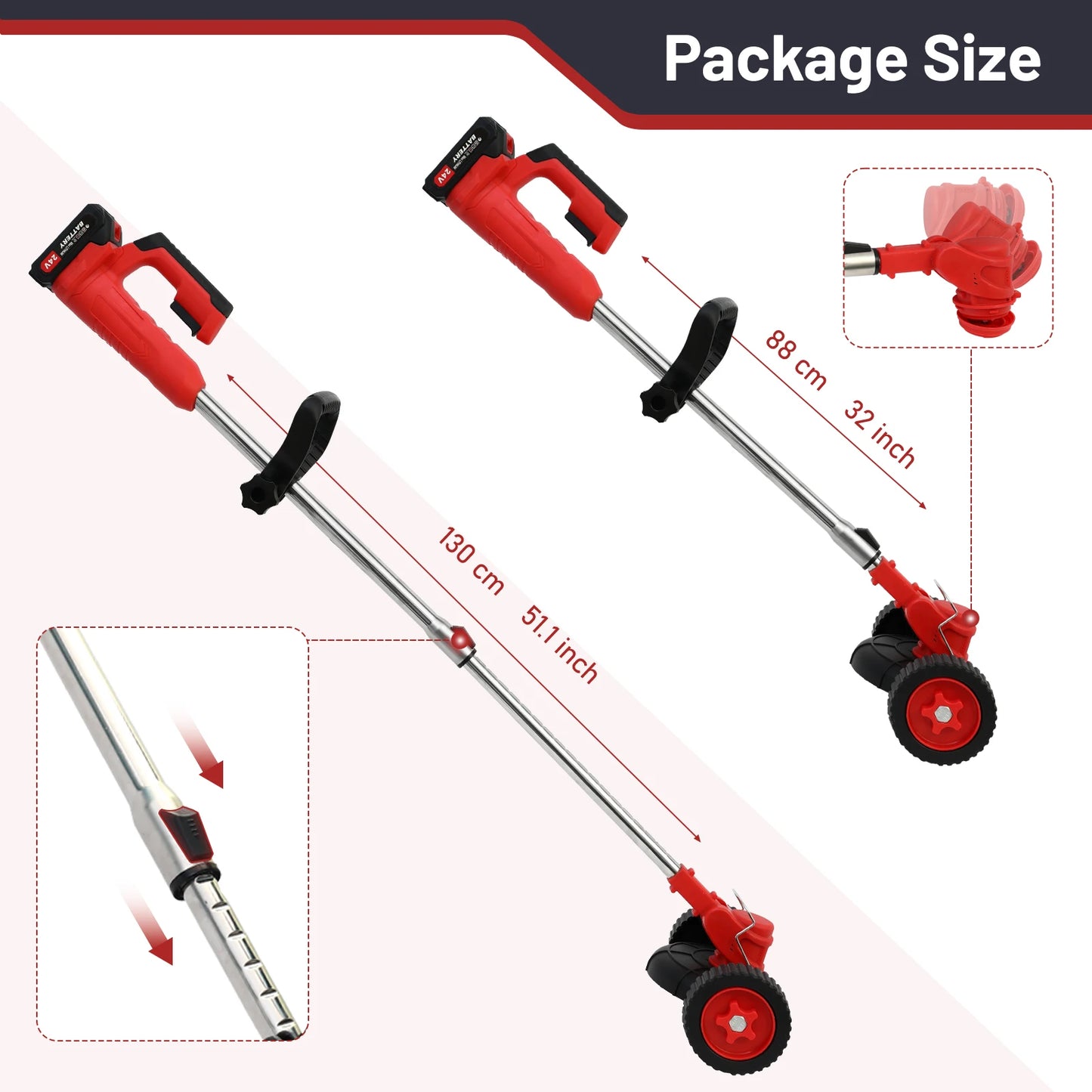 Grass Trimmer Cordless Electric Weed Wacker 21V with Wheels Battery Powered Lightweight Brush Cutter Edger for Lawn and Garden
