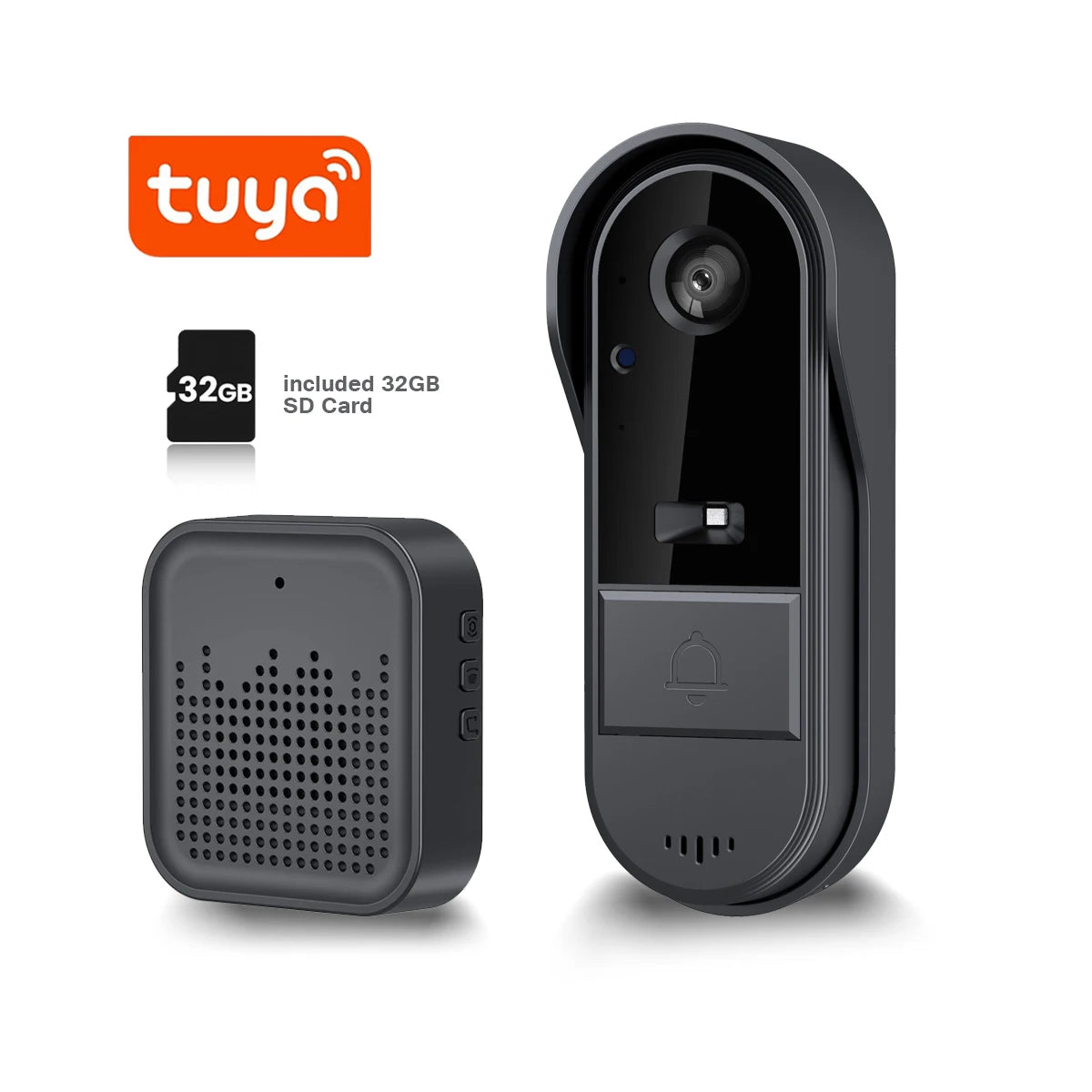 Tuya WiFi doorbell 2-way HD 1080P, microSD/cloud, waterproof, 1000mAh battery, long standby,Wireless Security Camera