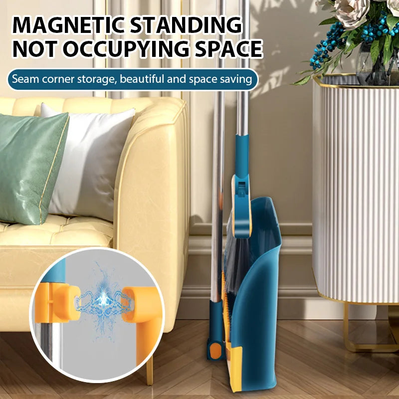 Foldable Broom Dustpan Set with 180 Degree Rotation Dustless Floor Brush for Home Cleaning