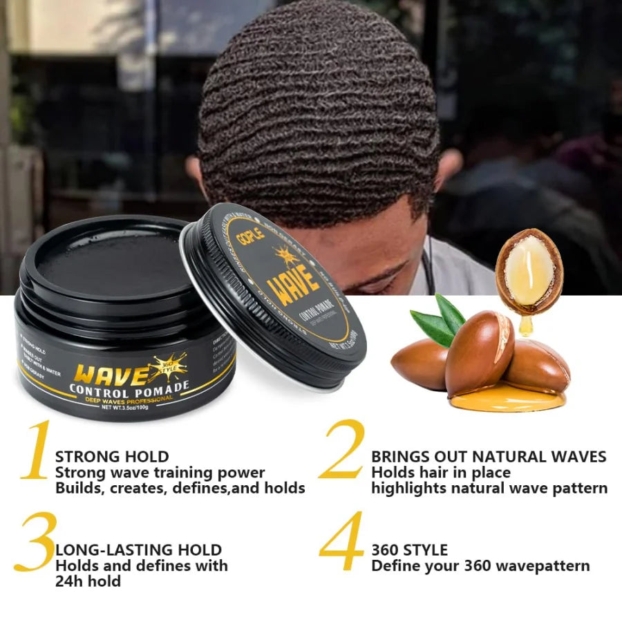 GOIPLE Natural Wavy Frizz Control Gel Strong Hold Wave Pomade for Black Men 100g