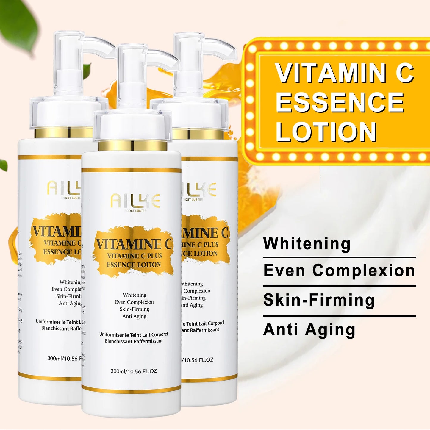 AILKE Vitamin C Skin Care Set Brightening Body Lotion Even Skin Tone Face Cream Whitening Serum Brightening Soap