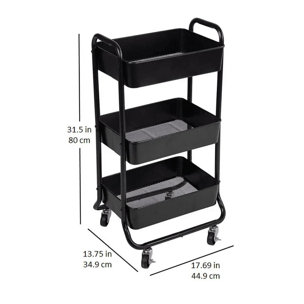Versatile 3 Tier Metal Utility Cart With Locking Wheels