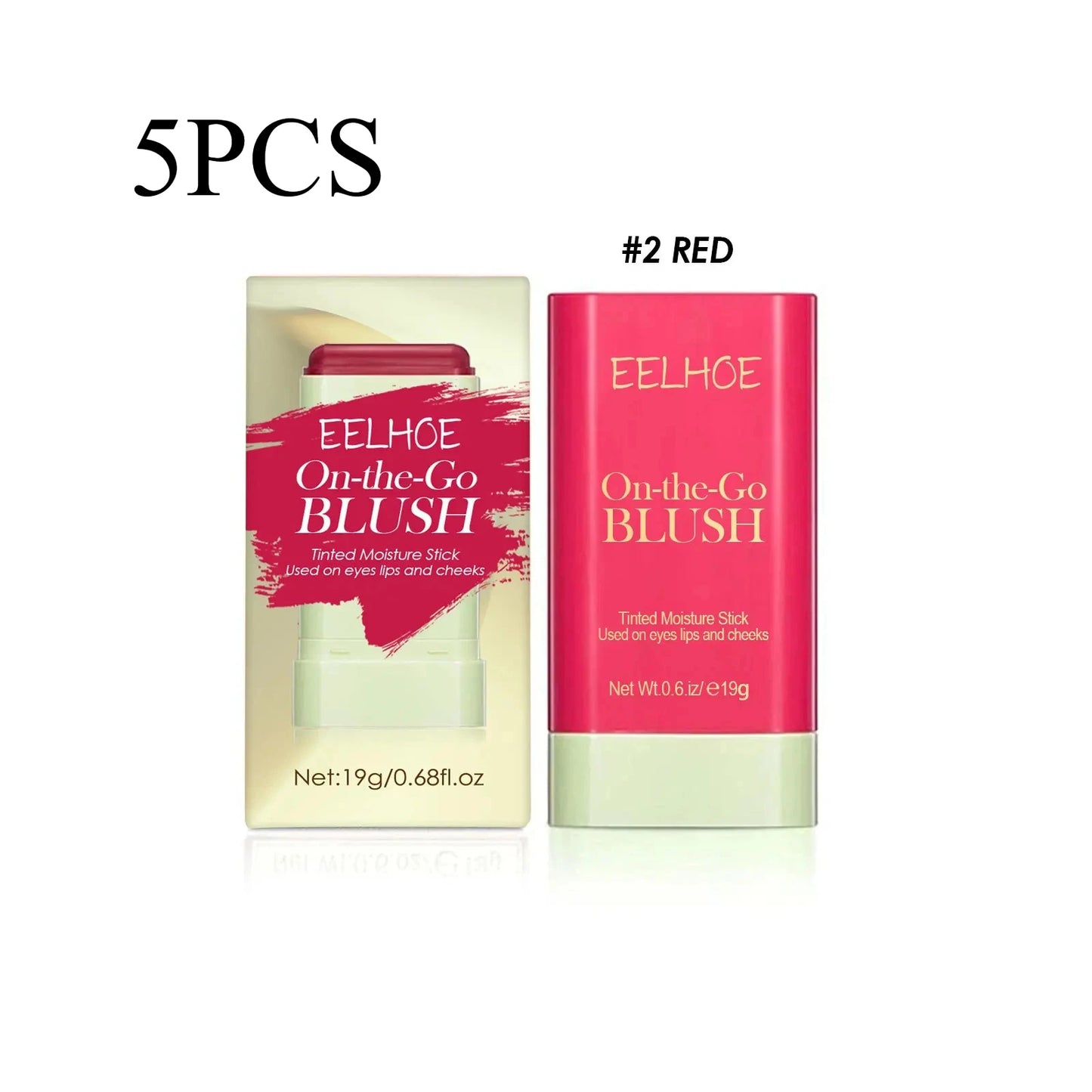 5PCS Pink Red 3in1 Tinted Blush Stick Makeup for Eyes Cheeks and Lips Monochromatic Multi Blush Stick Face Rouge Blusher