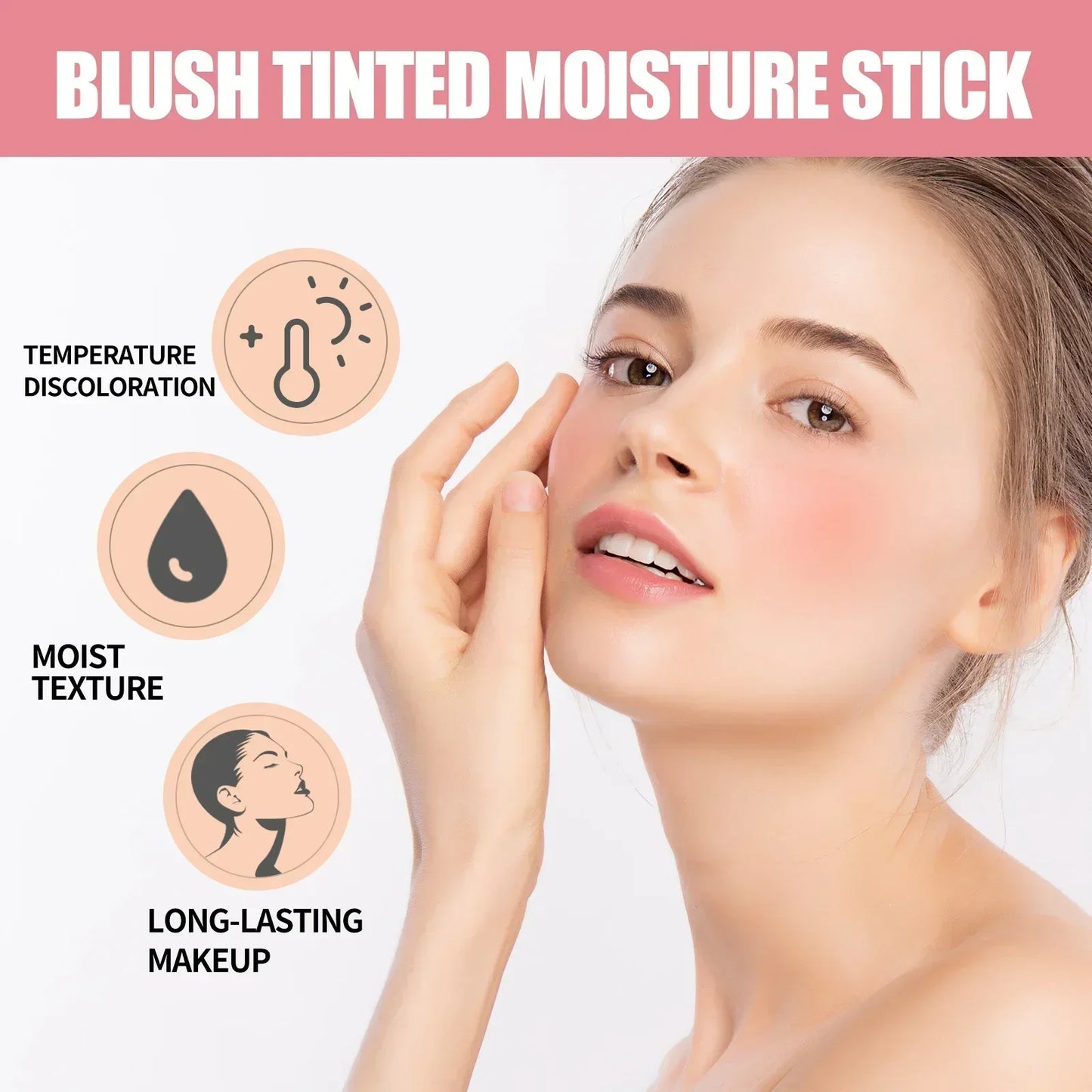 3 Pieces Red Pink Silky Matte Pearl Blush Cream Hydrating Lip Waterproof Lasting Cheek Blush Cream Stick Natural Makeup