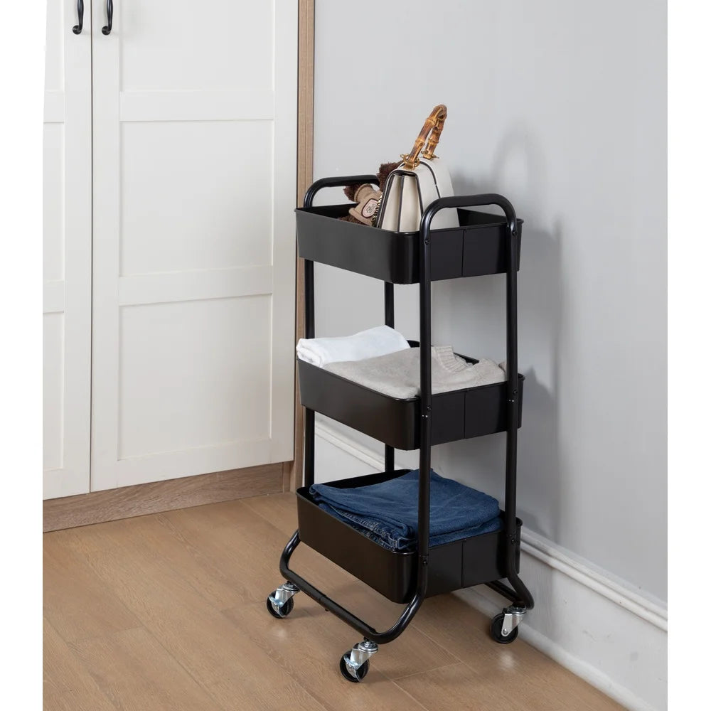 Versatile 3 Tier Metal Utility Cart With Locking Wheels