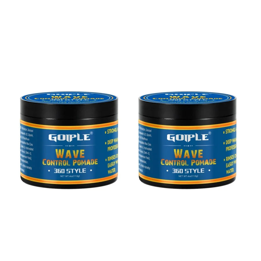 360 Style Wave Control Pomade Strong Hold Deep Waves Layered Gel with Brush Kit Wavy Grease Styling Wax for Black Men