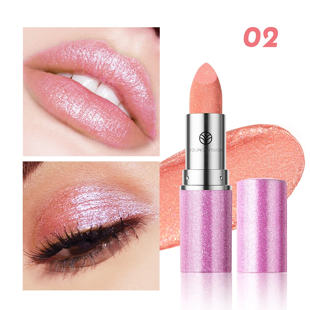 Young Vision Pearlized Shimmer Lipsticks and Eyeshadows Long Lasting Fade Resistant Warm Change Lipsticks 6g