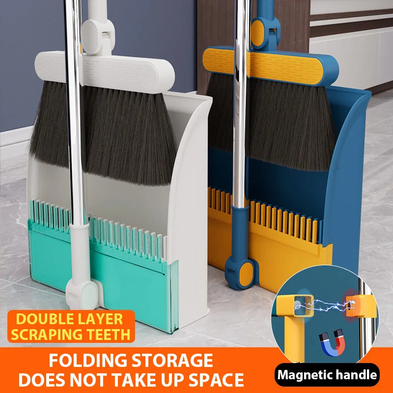 Foldable Broom Dustpan Set with 180 Degree Rotation Dustless Floor Brush for Home Cleaning