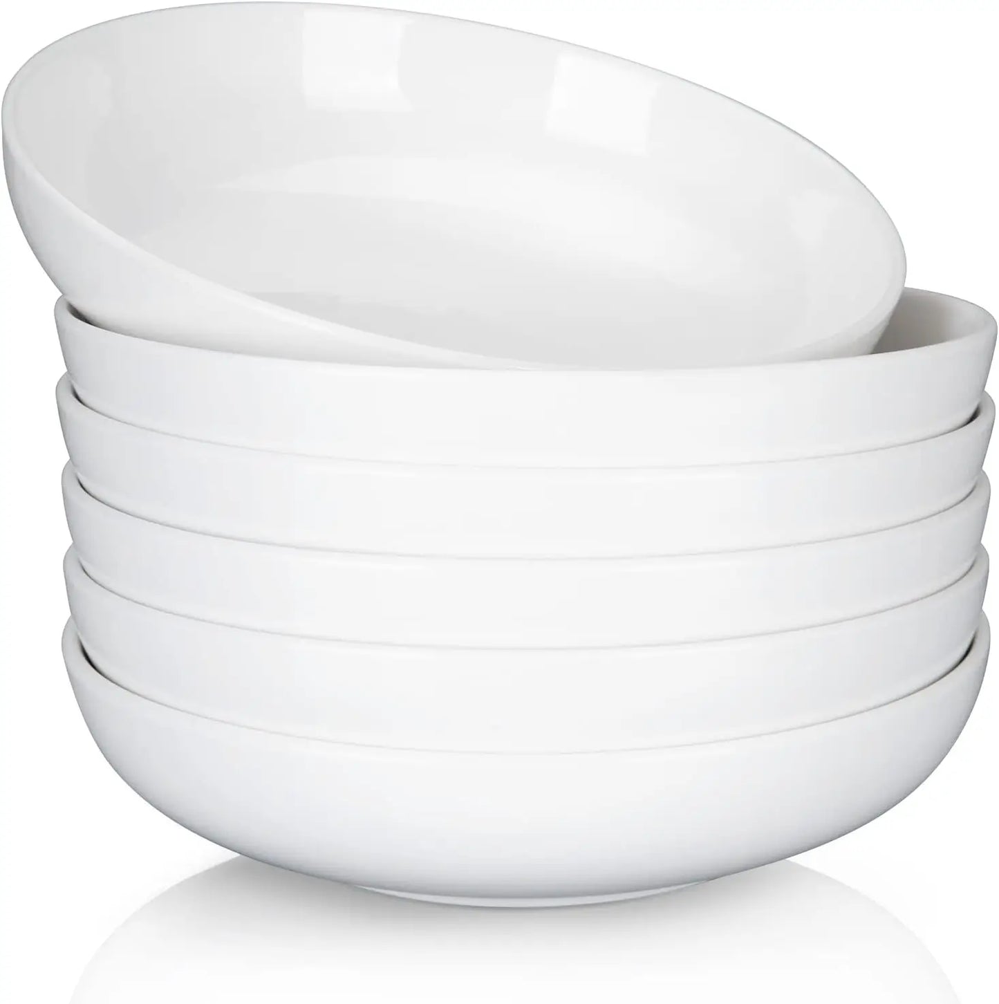 22 Ounce Porcelain Pasta Bowls Set of 6 Premium Ceramic Large Capacity Plates for Salad and Soup Dishwasher Safe
