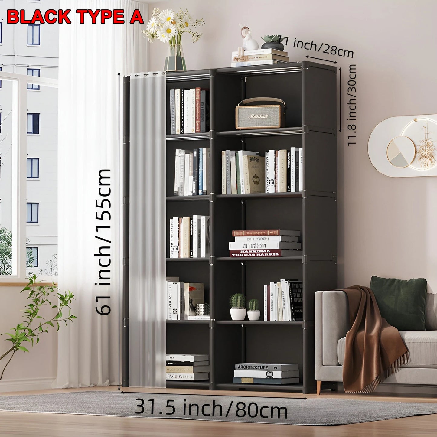 Layers Dustproof Wardrobe Double Row Partition Bookshelf