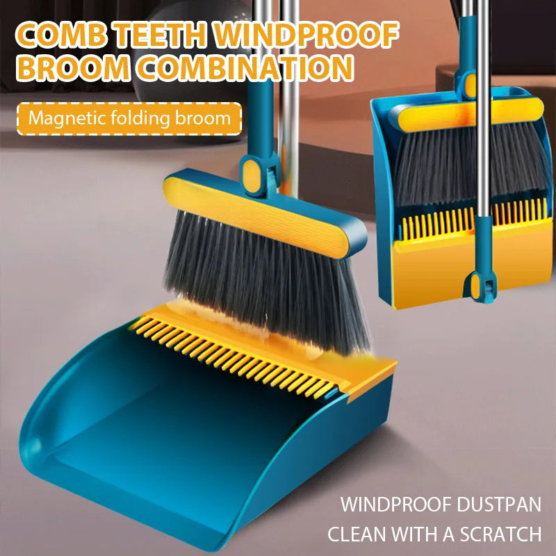 Foldable Broom Dustpan Set with 180 Degree Rotation Dustless Floor Brush for Home Cleaning