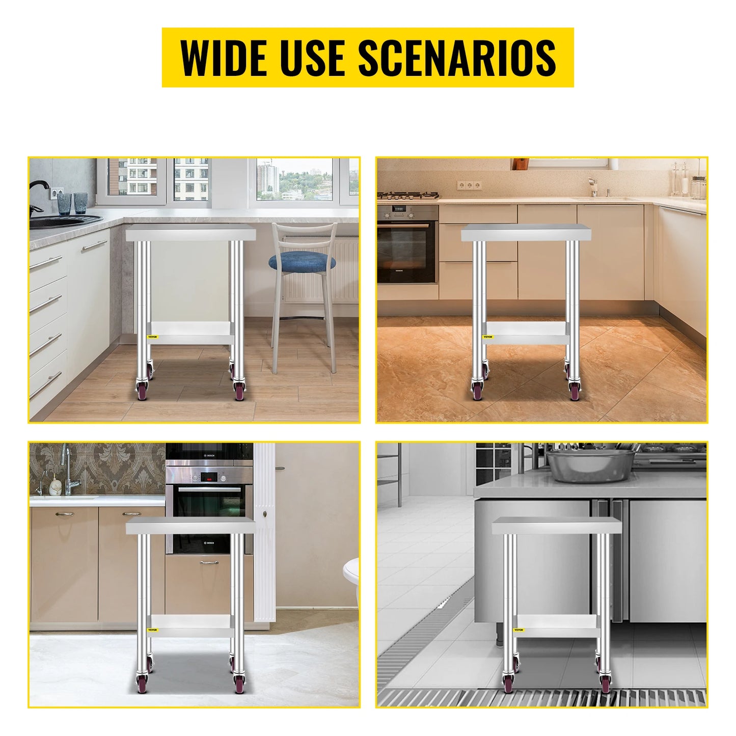 SucceBuy Stainless Steel Kitchen Work Table With Wheels