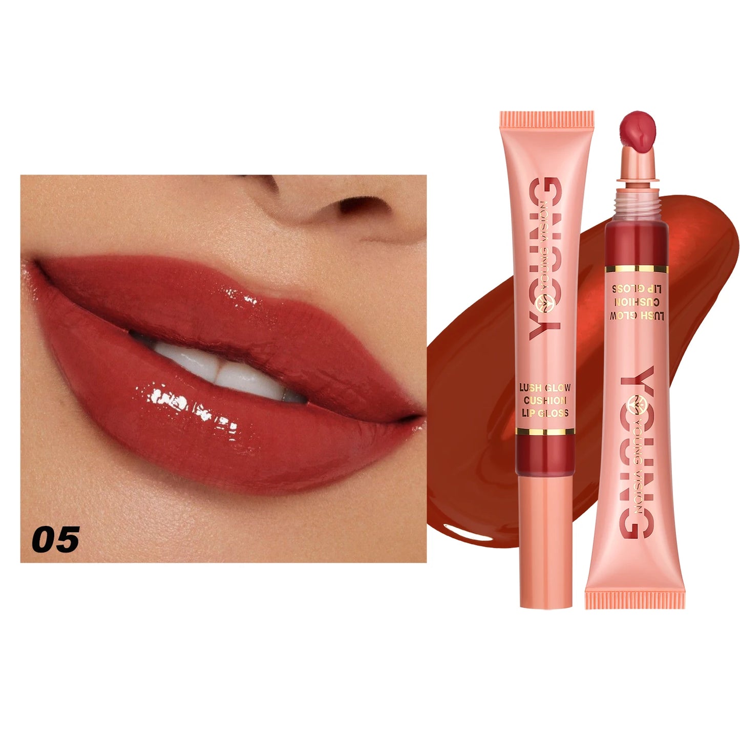 Young Vision 6 Color Liquid Water Shine Plush Brush Head Lip Gloss Vivid Shine Moisturizing Smooth Long Lasting Lip Glaze 10ml