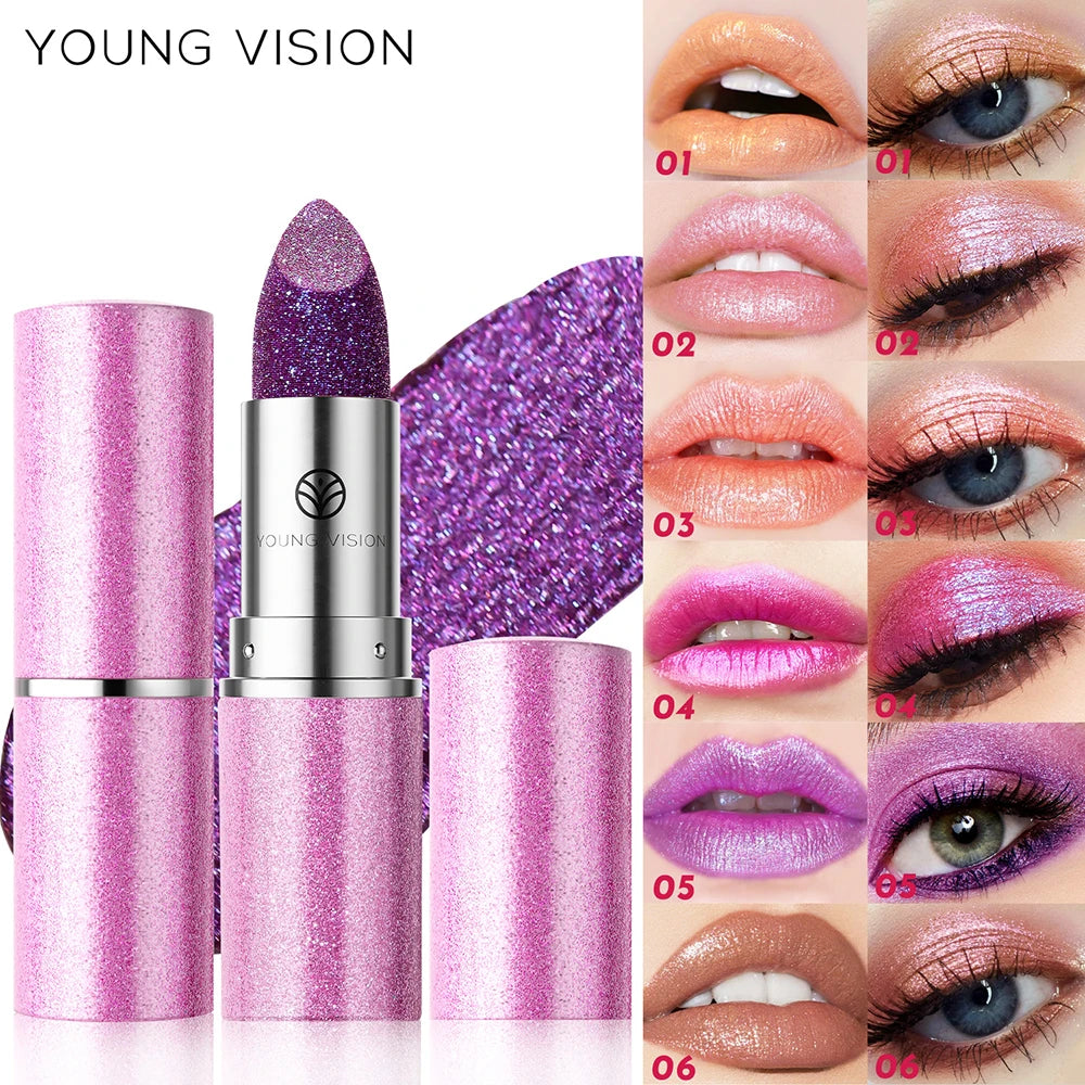 Young Vision Pearlized Shimmer Lipsticks and Eyeshadows Long Lasting Fade Resistant Warm Change Lipsticks 6g