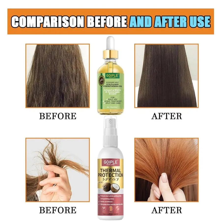 Thermal Protectant Spray Hair Growth Oil Heat Protector Serum Moisturizing Essence Conditioner Spray Detangler Comb Satin Bonnet