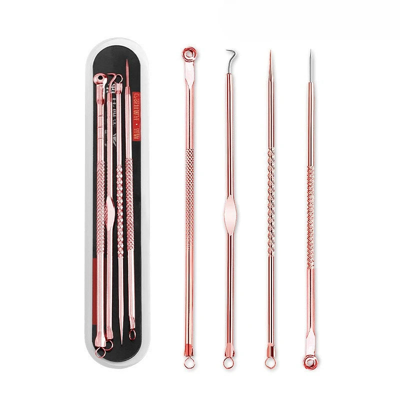 4Pcs Pimple Popper Tool Kit Blackhead Remover Acne Needle Tools Set Removing Care Whitehead Popping Acne Remover Skin Care Tools