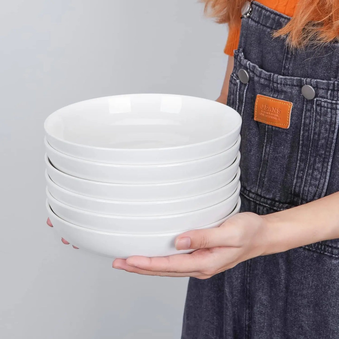 22 Ounce Porcelain Pasta Bowls Set of 6 Premium Ceramic Large Capacity Plates for Salad and Soup Dishwasher Safe