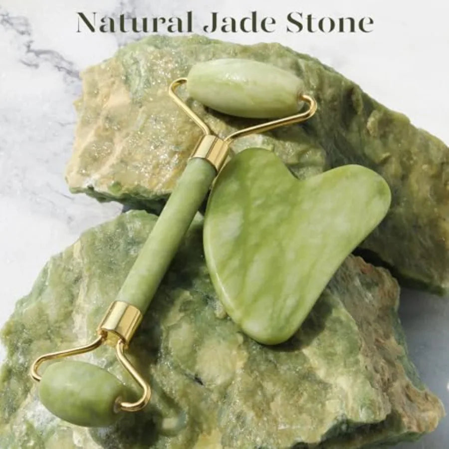 IcyMe Gua Sha Jade Roller Facial Tools Face Roller and Gua Sha Set for Puffiness and Redness Reducing Skin Care Routine