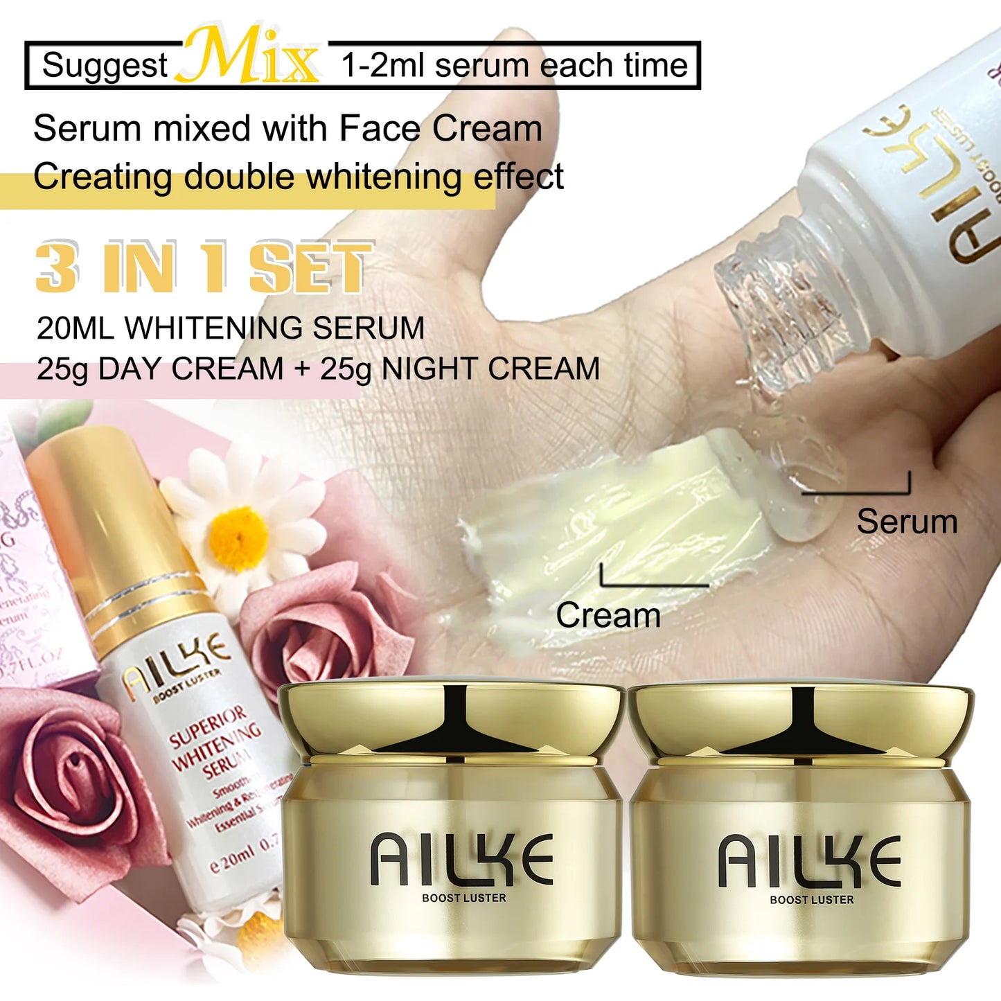 Ailke Whitening Day and Night Face Cream Deeply Cleans Skin Evens Skin Tone Removes Dark Spots Sun Spots and Wrinkles