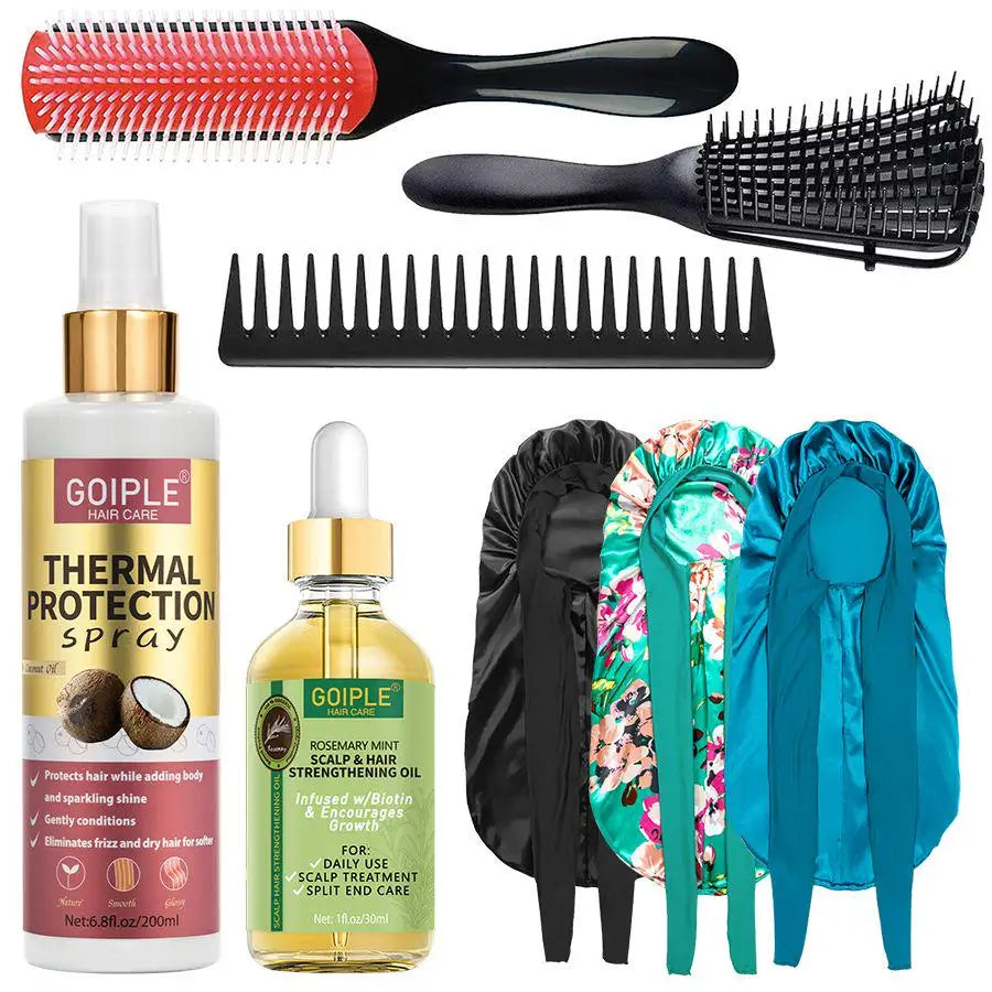 Thermal Protectant Spray Hair Growth Oil Heat Protector Serum Moisturizing Essence Conditioner Spray Detangler Comb Satin Bonnet