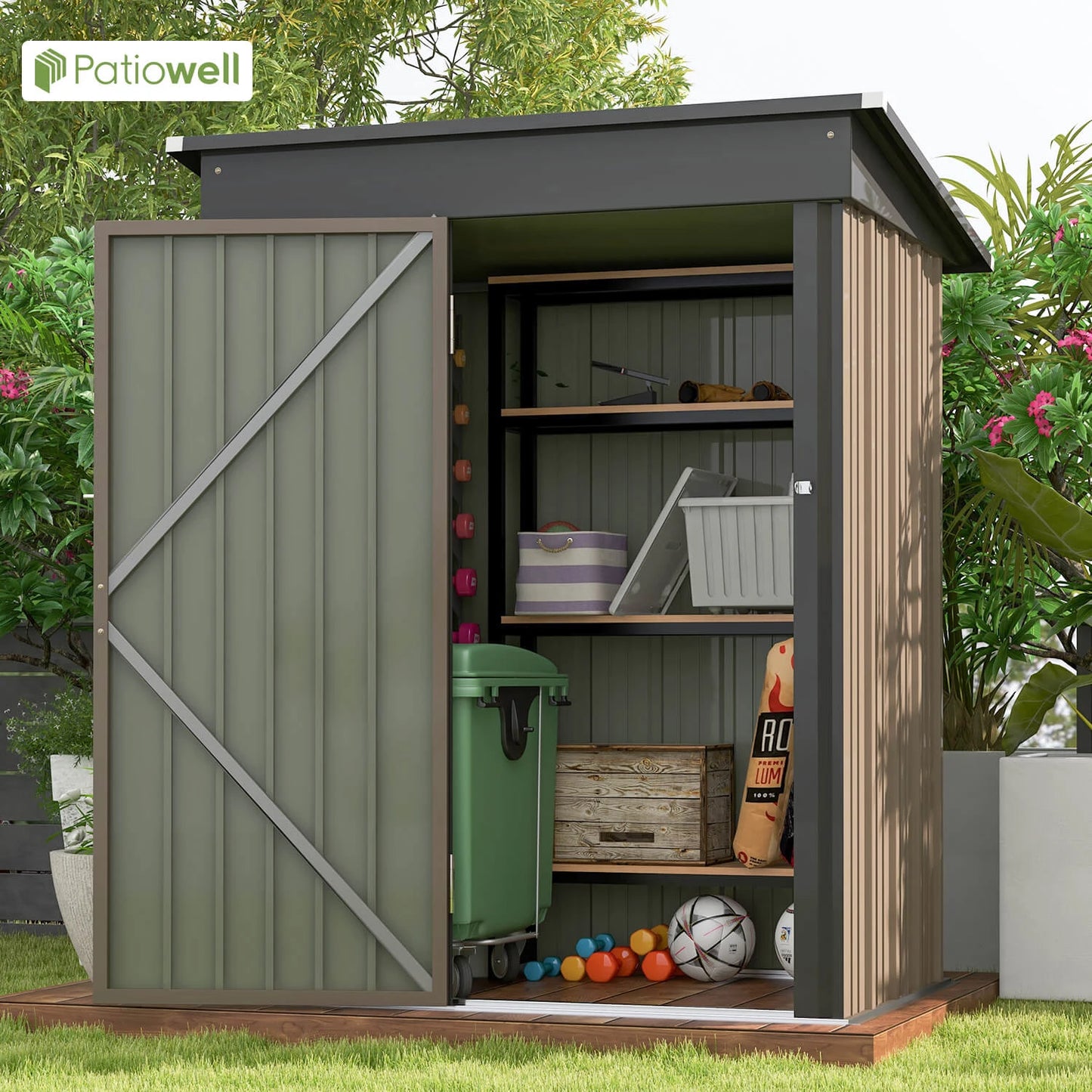 Patiowell 5x3 Ft Metal Outdoor Storage Shed Lockable Door