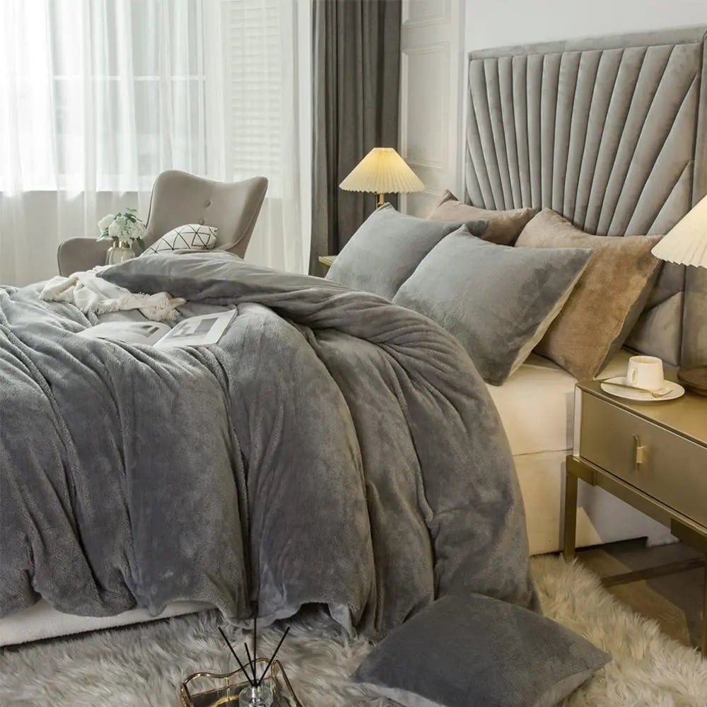 Two Three Piece Velvet Duvet Cover Set Ultra Soft Bedding