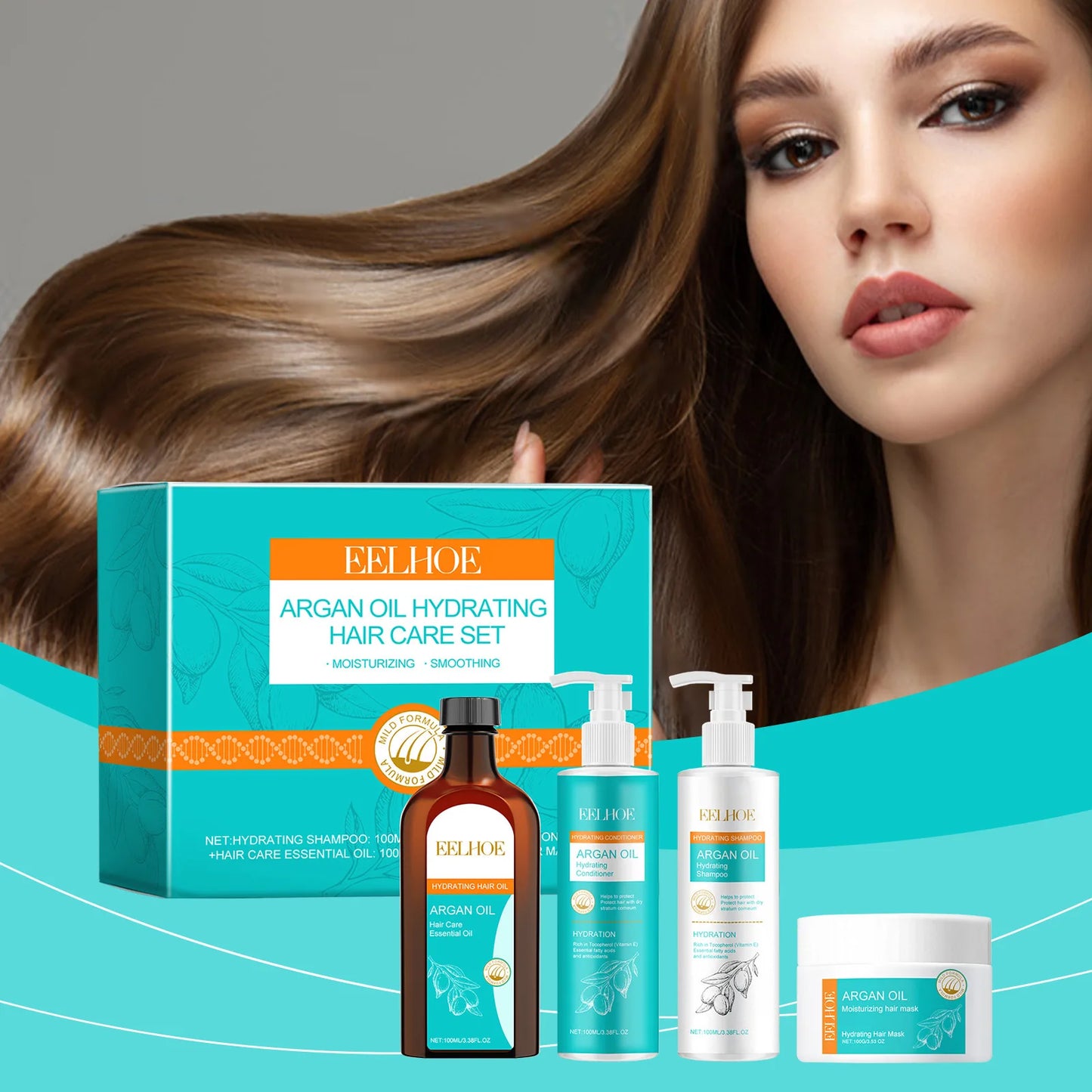 Eelhoe 1set Moroccan Nut Oil Moisturizing Hair Care Set Nourish Scalp Massage Repair Split Ends Frizz Oil Control Hair Care Set