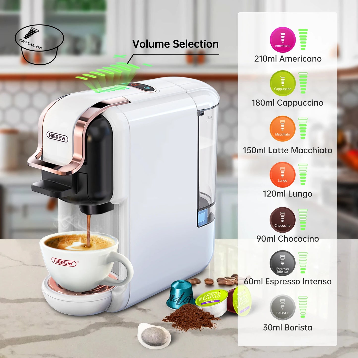 HiBREW Multiple Capsule Coffee Machine Hot Cold Dolce Gusto Milk Nespresso Capsule ESE Pod Ground Coffee Cafeteria 20Bar 5 in 1