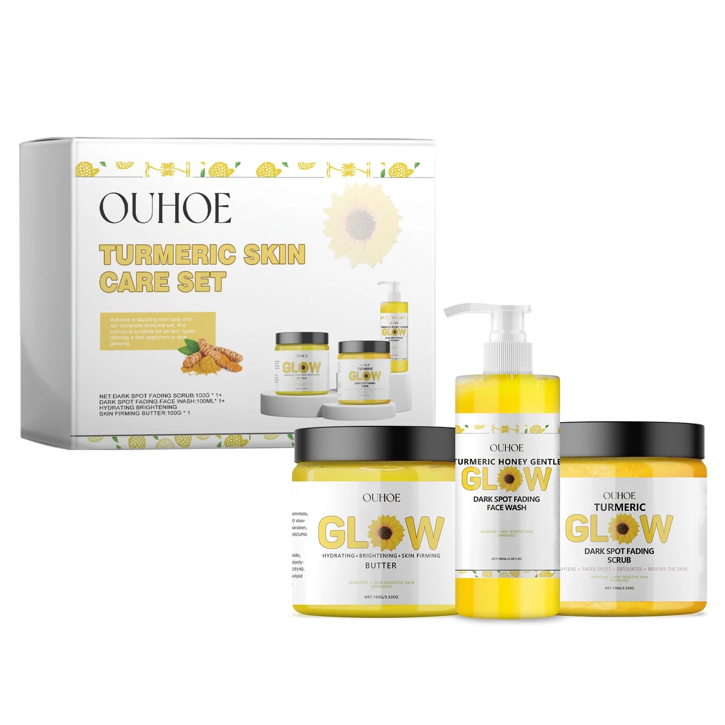 Turmeric Skincare Set Remove Impurities Oil Control Pore Minimize Reduce Wrinkles Improve Elasticity Cleanse Nourishing Care Set