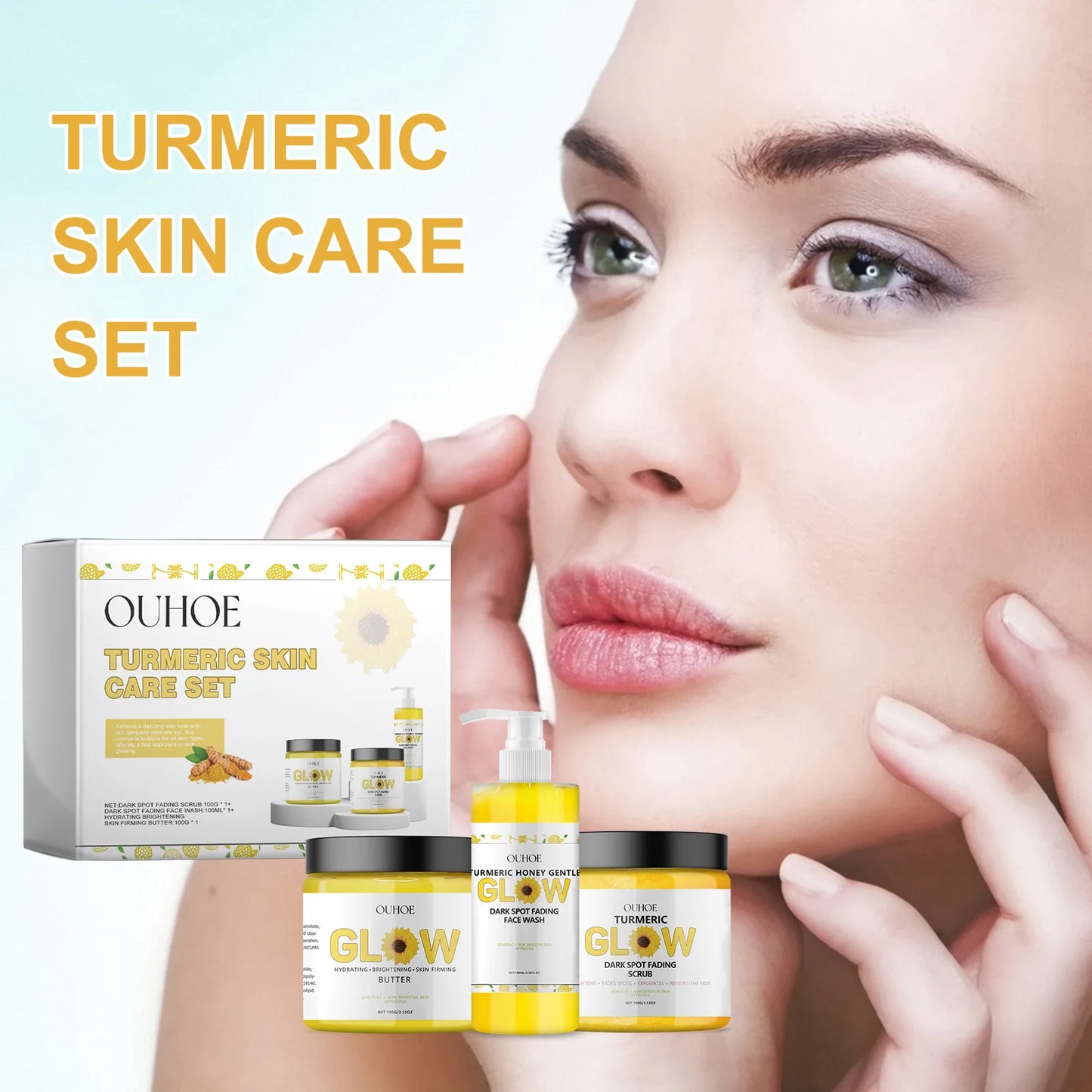 Turmeric Skincare Set Remove Impurities Oil Control Pore Minimize Reduce Wrinkles Improve Elasticity Cleanse Nourishing Care Set