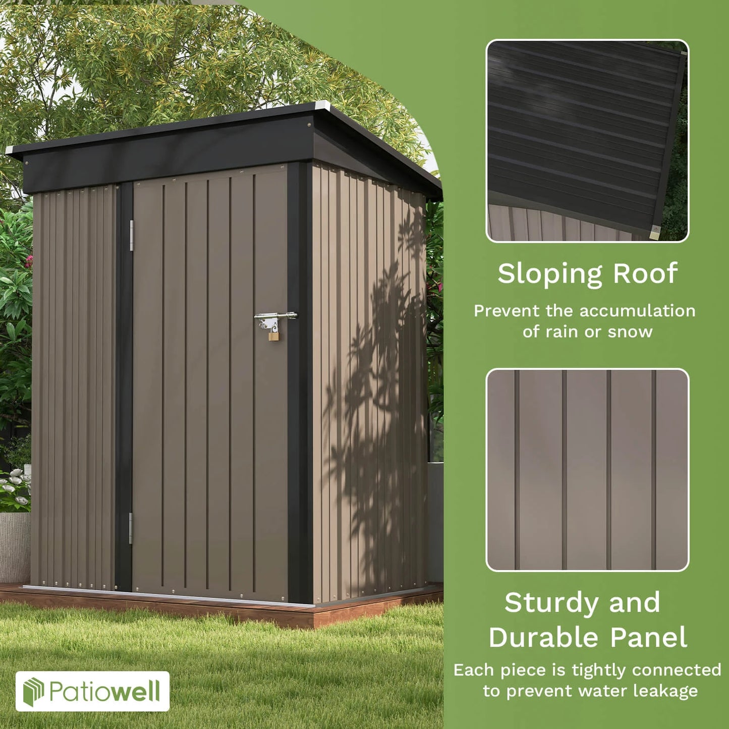 Patiowell 5x3 Ft Metal Outdoor Storage Shed Lockable Door
