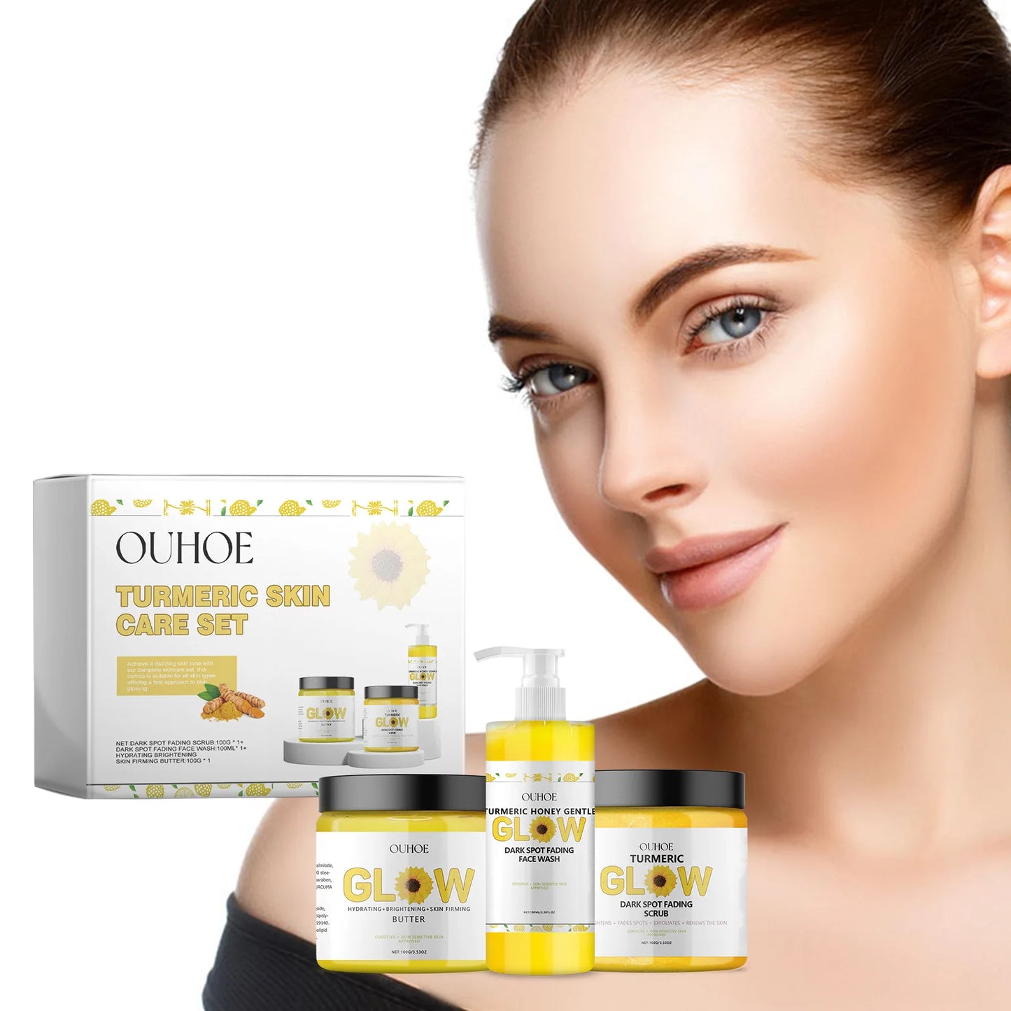 Turmeric Skincare Set Remove Impurities Oil Control Pore Minimize Reduce Wrinkles Improve Elasticity Cleanse Nourishing Care Set