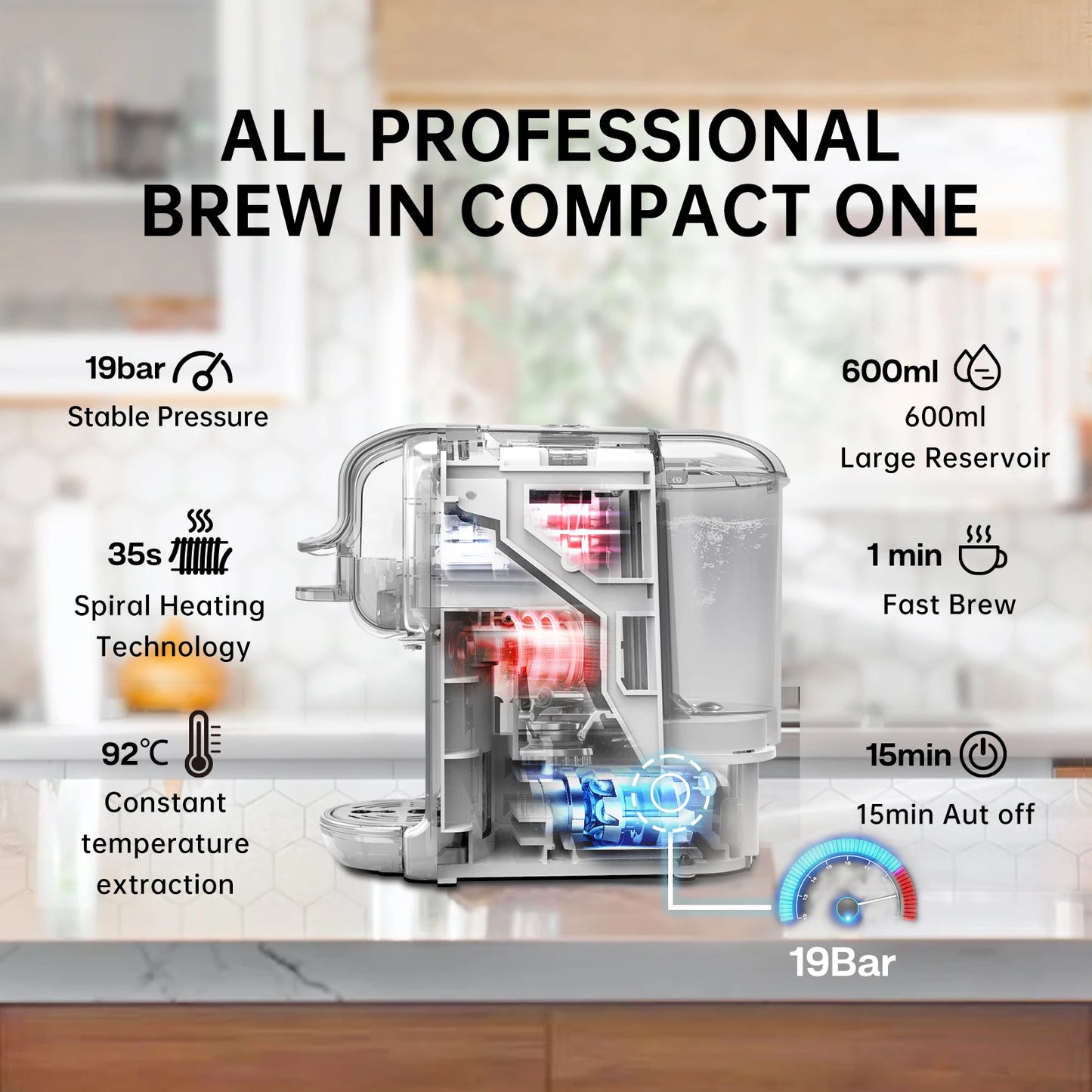 HiBREW Multiple Capsule Coffee Machine Hot Cold Dolce Gusto Milk Nespresso Capsule ESE Pod Ground Coffee Cafeteria 20Bar 5 in 1