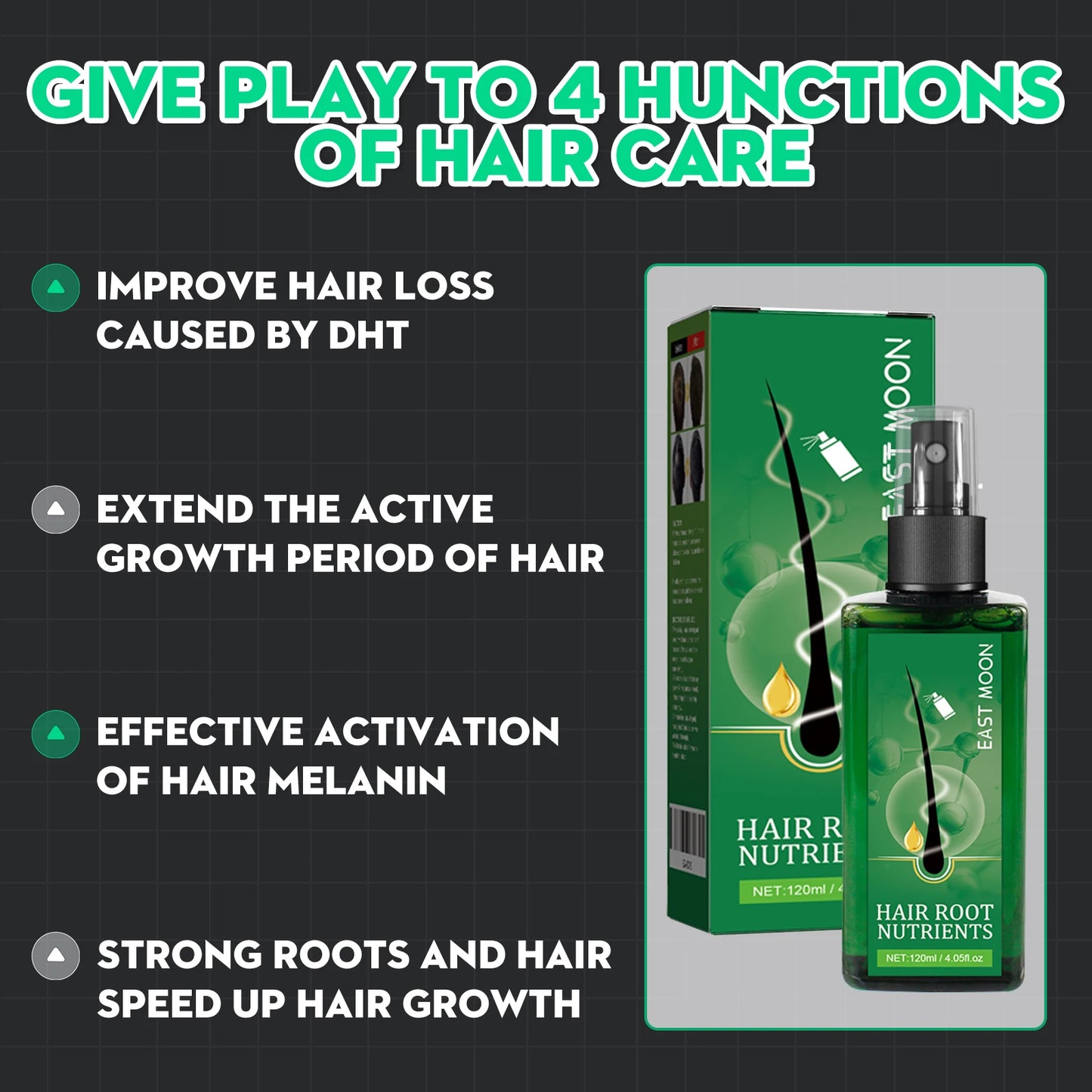 East Moon 120ml Men Hair Growth Spray Nourishing Root Fast Grow Anti Hair Loss Scalp Massage Care Repair Thickening Hair Spray
