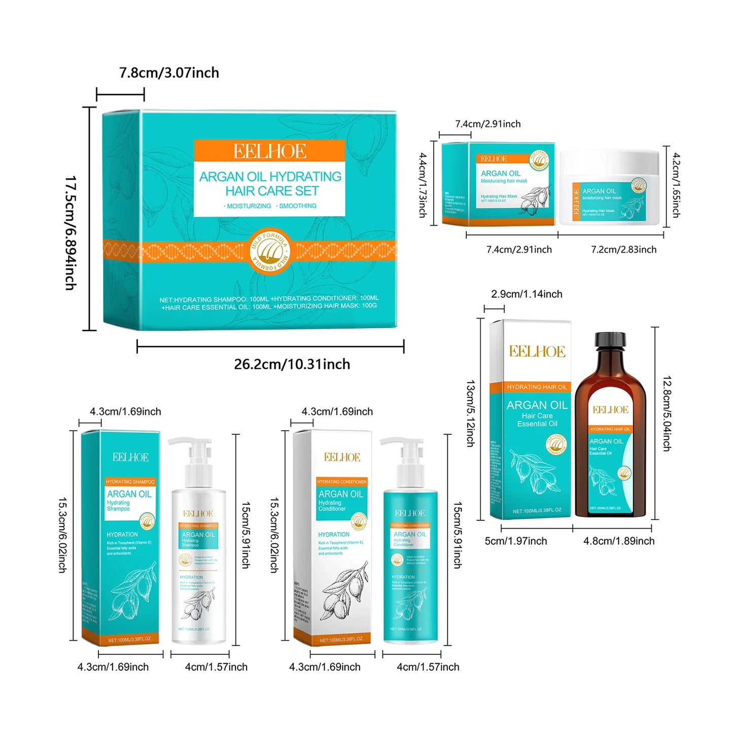 Eelhoe 1set Moroccan Nut Oil Moisturizing Hair Care Set Nourish Scalp Massage Repair Split Ends Frizz Oil Control Hair Care Set