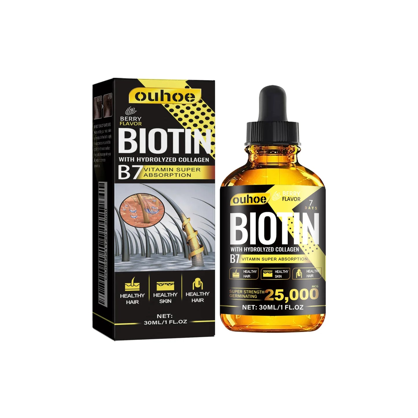Ouhoe 30ml Collagen B7 Vitamin Hair Care Essential Oil Anti Hair Loss Moisture Repair Baldness Scalp Care Hair Growth Serum Oil