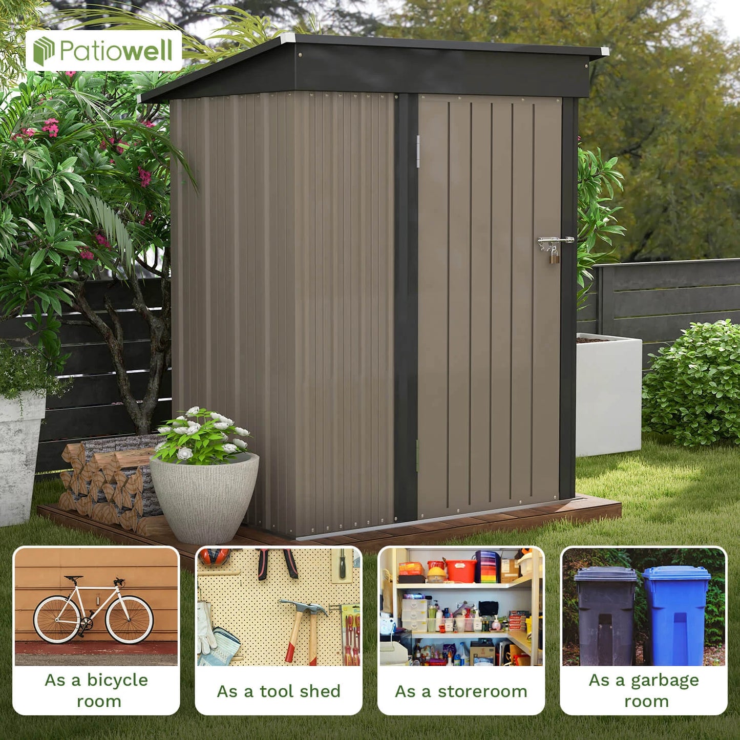 Patiowell 5x3 Ft Metal Outdoor Storage Shed Lockable Door