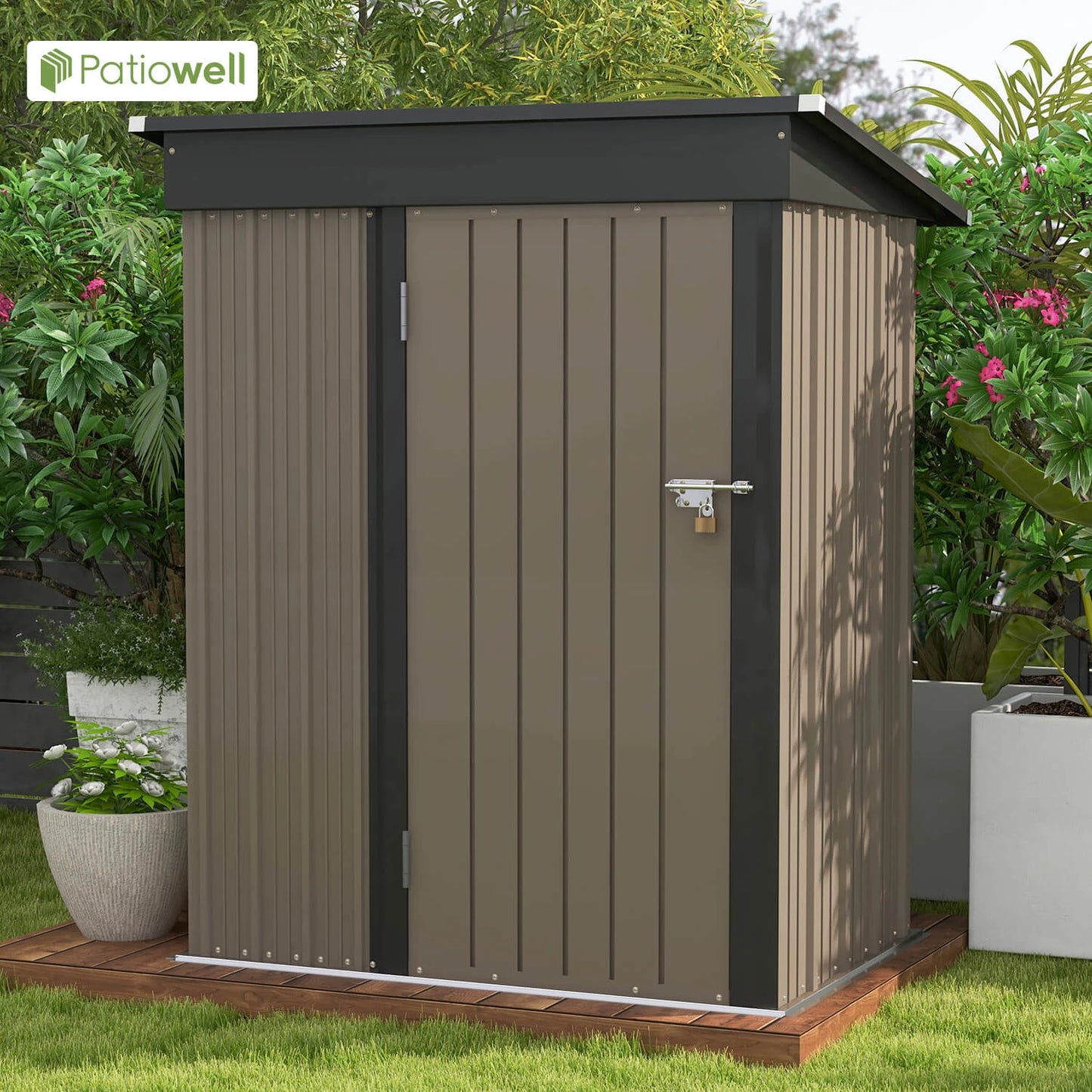 Patiowell 5x3 Ft Metal Outdoor Storage Shed Lockable Door
